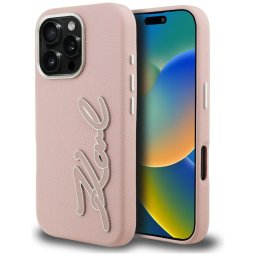 Karl Lagerfeld FW Grained Signature Logo tok iPhone 16 Pro Max készülékhez (rózsaszín)