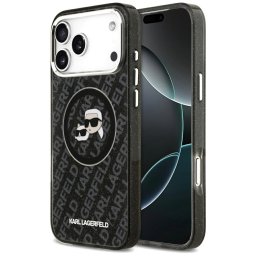 Karl Lagerfeld IML Glitter Karl & Choupette Heads Logo MagSafe tok iPhone 17 Pro Max készülékhez (fekete)
