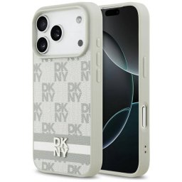 DKNY kockás tok nyomtatott csíkokkal iPhone 17 Pro iPhone 17 Pro esetében beiige
