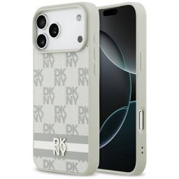 DKNY kockás tok nyomtatott csíkokkal iPhone 17 Pro Max készülékhez bézs színű
