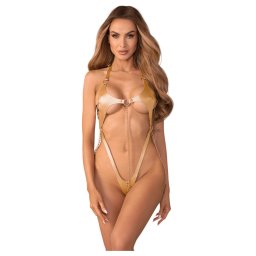 Obsessive Anyya - láncos bőrhatásű pántos body (arany)
