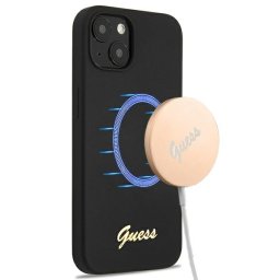 Guess GUHMP13MLSLMGBK iPhone 13 6,1 hüvelykes fekete szilikontok – Silicone Script Gold Logo MagSafe