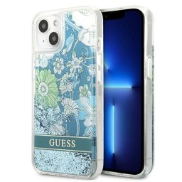 Guess GUHCP13MLFLSN iPhone 13 6,1" zöld kemény tok – Flower Liquid Glitter