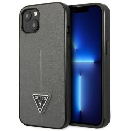 Guess Saffiano Triangle Logo tok iPhone 13 / 14 / 15 6,1 hüvelykes készülékhez (ezüst)