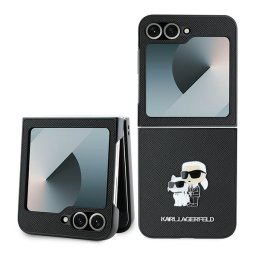 Karl Lagerfeld Saffiano Karl&Choupette Metal Pin tok Samsung Galaxy Z Flip 6-hoz (fekete)