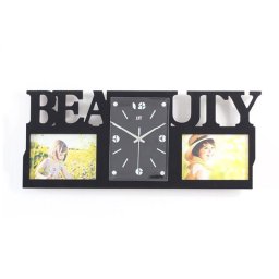 Kreatív falióra, "BEAUTY", 2 db képkerettel, fekete