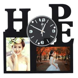 Kreatív falióra, "HOPE", 2 db képkerettel, fekete