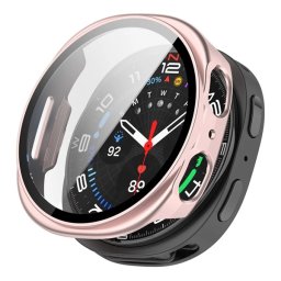 Műanyag keret (BUMPER, ütésállóság + kijelzővédő üveg) RÓZSASZÍN Samsung Galaxy Watch 8 eSIM 40mm (SM-L325), Galaxy Watch 8 40mm (SM-L320)