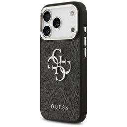 GUESS tok az IPHONE 17 Pro-hoz GUHCP17LP4G4SMCK (4G PU bőr tok nagy 4G és klasszikus logóval és ezüst fém kamerakerettel) fekete