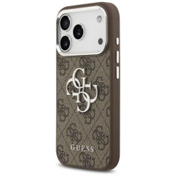 GUESS tok az IPHONE 17 Pro-hoz GUHCP17LP4G4SMCW (4G PU bőr tok nagy 4G és klasszikus logóval és ezüst fém kamerakerettel) barna