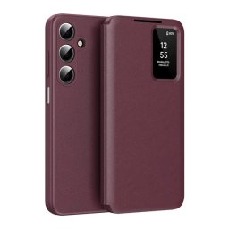 Tok álló (aktív FLIP, oldalra nyíló, Smart View Cover) BORDÓ Samsung Galaxy A17 5G (SM-A176), Galaxy A17 4G (SM-A175)