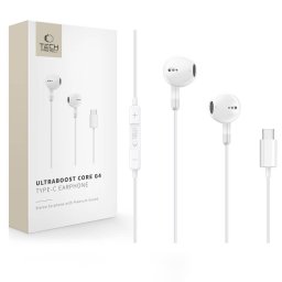 Tech-Protect UltraBoost G4 USB-C vezetékes fülhallgató hangerőszabályzóval, mikrofonnal, fehér