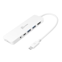 j5create JCD373, USB 3.2 Gen 1 (3.1 Gen 1) Type-C, 60 W, Fehér, MicroSD (TransFlash), SD, 4K Ultra HD, 30 Hz