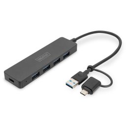 Digitus USB 3.0 Hub 4 portos, Slim Line, 0,2 m kábel