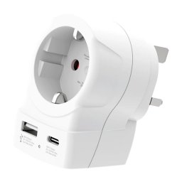 SKROSS utazó töltő USB+Type-C aljzat (250V/2.5A, 20W, gyorstöltő, EU2 pin - UK, földelt) FEHÉR