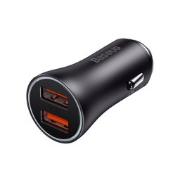 BASEUS GOLDEN CONTACTOR MAX autós töltő 2 USB aljzat (60W, PD gyorstöltő) SÖTÉTSZÜRKE