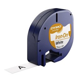 Dymo eredeti címkenyomtató szalag, Dymo, S0718850, fekete nyomtatás/fehér hátlap, 2m, 12mm, LetraTag vasalható szalag