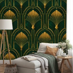 Fotótapéta arany art deco legyezők zöld alapon