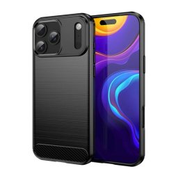 Szilikon telefonvédő (ütésállóság, légpárnás sarok, szálcsiszolt, karbon minta) FEKETE Apple iPhone 17 Pro Max