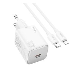 HOCO SPINNER hálózati töltő Type-C aljzat (20W, PD gyorstöltő 3.0 + lightning kábel) FEHÉR