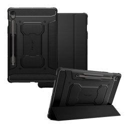 SPIGEN RUGGED ARMOR PRO tok álló (aktív FLIP, ütésállóság, TRIFOLD, asztali tartó, ceruza tartó) FEKETE Samsung Galaxy Tab S10 FE Plus WIFI (SM-X626), Galaxy Tab S10 FE Plus LTE (SM-X620)
