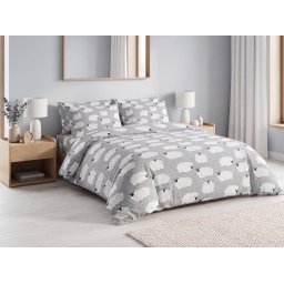Krepp ágynemű WHITE SHEEPS POLY szürke Ágyneműhuzat mérete: 2 db 70 x 90 cm | 200 x 220 cm