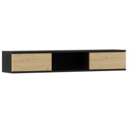 Fali polc szekrényekkel LANZZI 120 cm, fekete/tölgy