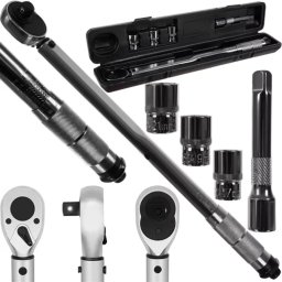 1/2" nyomatékkulcs készlet, 28-210 Nm, 17/19/21 mm fejekkel, hosszabbítóval, tokban