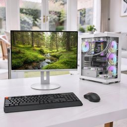 Komplett Gamer Szett DARKFLASH i7-12700F/32GB DDR5/1TB NVMe/RTX5060 8GB/Vízhűtés PC Akvárium Házban + Fujitsu FHD Monitor + Meetion Vezeték Nélküli Billentyűzet és Egér