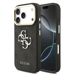 Guess PU Leather 4G Metal Logo Gold Frame Apple iPhone 18 Pro / iPhone 17 Pro hátlap tok, fekete