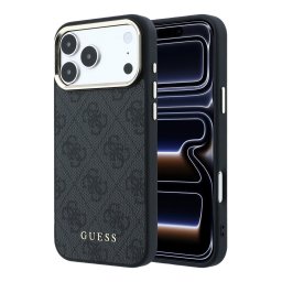 Guess PU Leather 4G Gold Frame Apple iPhone 18 Pro / 17 Pro tok, MagSafe, fekete