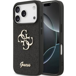 Guess PU Fixed Glitter 4G Metal Logo Apple iPhone 18 Pro / iPhone 17 Pro hátlap tok, fekete