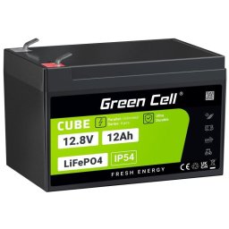 Green Cell CUBE LiFePO4 szabadidős akkumulátor 12Ah 12.8V 153.6Wh napelemes akkumulátor kerekesszékhez, játékokhoz, robogókhoz, fűnyírókhoz