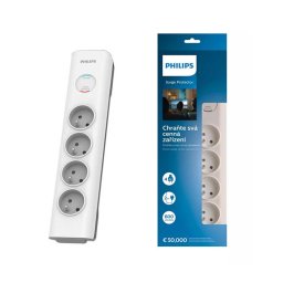 Túlfeszültség elleni elosztó Philips hosszabbítókábel 4 aljzat 2m 16A - fehér