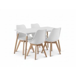 Étkezőgarnitúra 1 + 4, fehér ADRIA asztal 120x80 cm + fehér BALI MARK szék bükkelőlábakkal