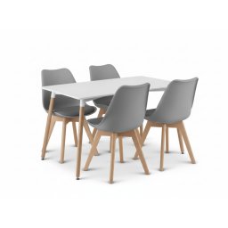 Étkezőgarnitúra 1 + 4, fehér ADRIA asztal 120x80 cm + világosszürke BALI MARK szék bükk lábakkal