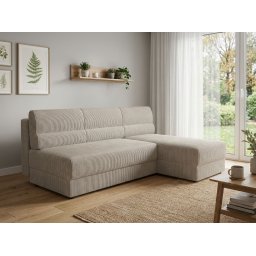 Akció: Kihúzható, kétoldalas L alakú kanapé TAVERO SLIM 201x140 cm, világos bézs II. osztály Poso 100