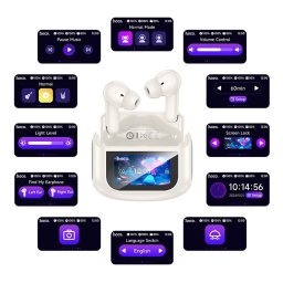 HOCO vezeték nélküli fülhallgató bluetooth érintőképernyővel TWS ANC + ENC EQ21 felhőfehér színben