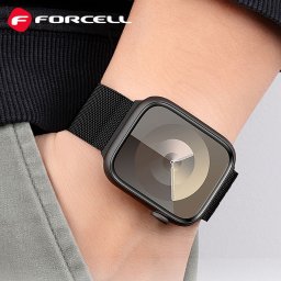 FORCELL F-DESIGN FA14 mágneses rozsdamentes acél szíj APPLE Watch 42 / 44 / 45 / 49 mm fekete