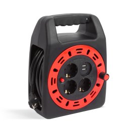 Kábeldob műanyag tartóval - 3 x 1,5 mm? + 2 x USB - 15 m