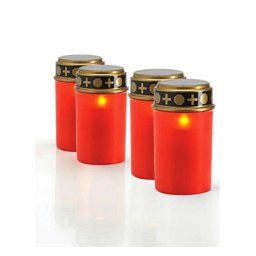 4 db Napelemes LED-es temetői sírmécses, örökmécses, 12 cm, piros