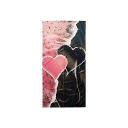 Gyorsan száradó tengerparti fürdőlepedő SEA OF HEARTS rózsaszín-fekete 70 x 140 cm, 100% mikroszál