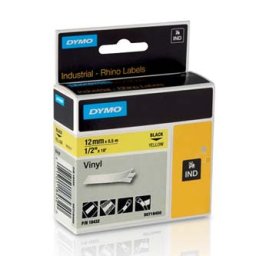 Dymo eredeti címkenyomtató szalag, Dymo, 18432, S0718450, fekete nyomtatás/sárga hátlap, 5.5m, 12mm, RHINO vinyl profi D1
