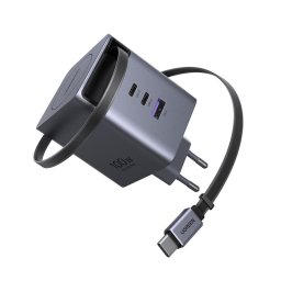 Ugreen X616 3xUSB-C + USB-A hálózati töltő adapter USB-C kábellel, GaN, 100W, 5A, szürke