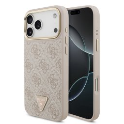 Guess PU Leather 4G Strass Triangle Logo Gold Frame Apple iPhone 18 Pro / 17 Pro tok, MagSafe,, rózsaszín