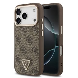Guess PU Leather 4G Strass Triangle Logo Gold Frame Apple iPhone 18 Pro Max / 17 Pro Max tok, MagSafe, barna
