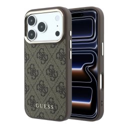Guess PU Leather 4G Gold Frame Apple iPhone 18 Pro Max / 17 Pro Max tok, MagSafe, barna