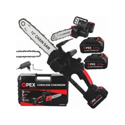 OpexTools Akkus láncfűrész 2 db 21V 3.0Ah akkuval, szénkefementes motorral, 12"