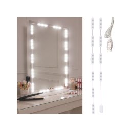 Öntapadós 10 x 3 LED-es alakítható Smink Tükörvilágítás, hideg fehér, nappali és meleg fehér, USB-s
