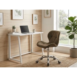 ZARIMO dolgozószoba szett asztal 80x40 cm, fehér + AVOLA VELVET szék, barna